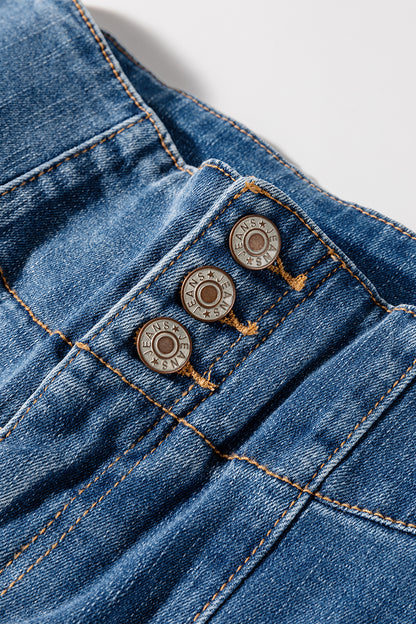Sail Blue High Waist Button Fly Seamed Raw Hem Flare Jeans