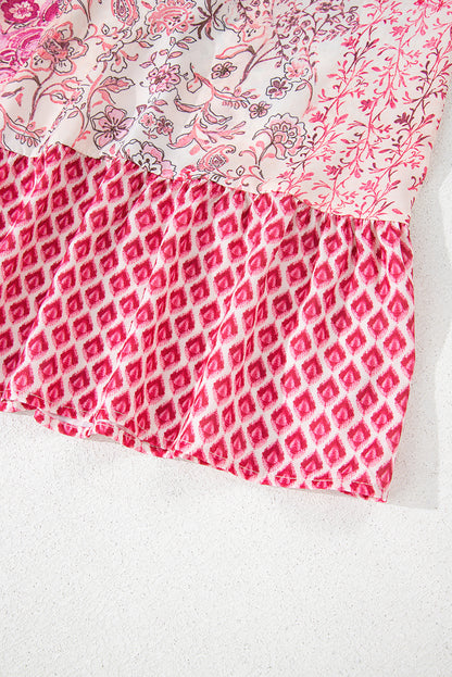 Red Boho Pattern Print Tassel Drawstring Elastic Waistband Maxi Skirt