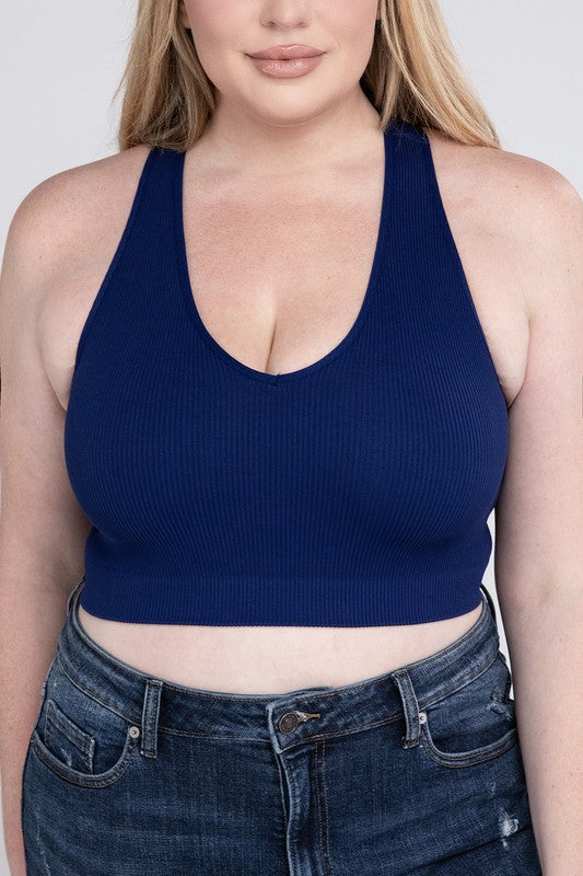 Plus Sized Ribbed Cropped Tank Top