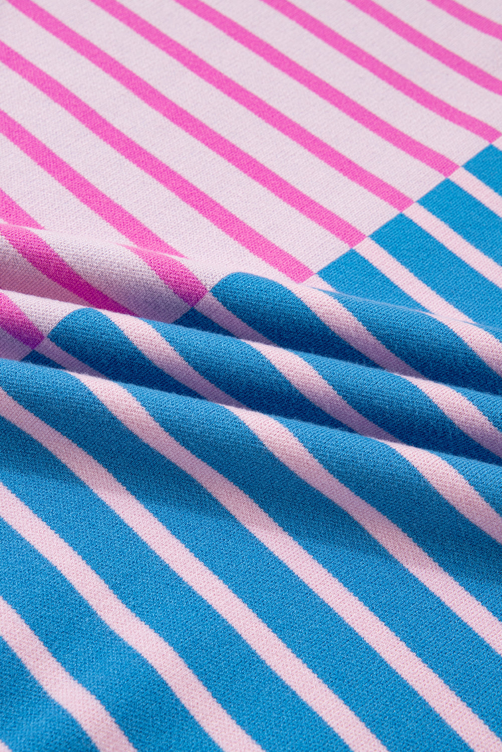 Sky Blue Stripe Colorblock Patchwork Plus Size Half Zip Sweater