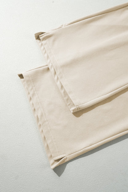 Apricot Loop Drawstring Elastic Waistband Casual Wide Leg Pants