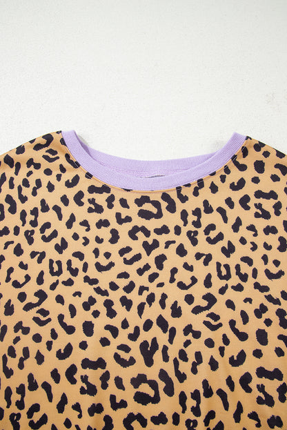 Purple Leopard Striped Patchwork Plus Size Loose Sweatshirt