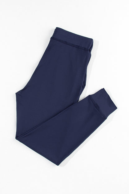 Navy Blue Drawstring Elastic Waistband Pocketed Joggers