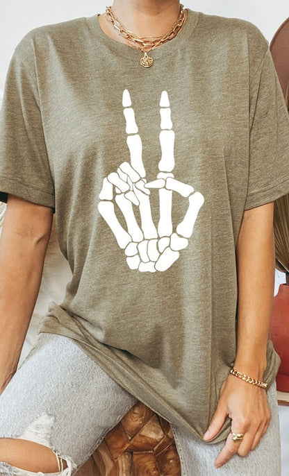 Skeleton Peace Sign Graphic Tee