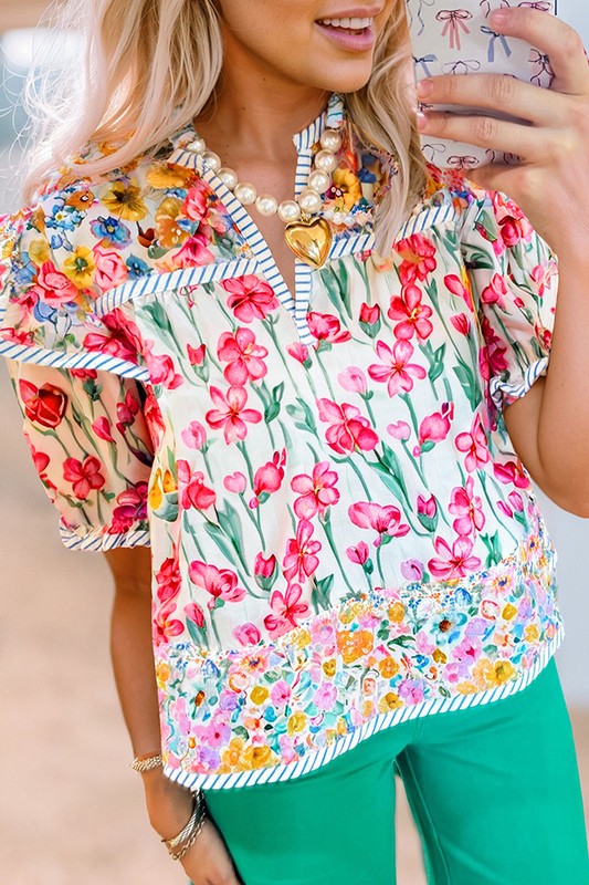 Soft pink color with a romantic, floral boho print for feminine charm. 